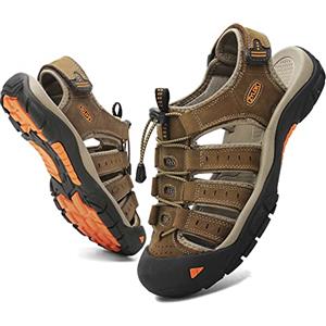 ZYLDK Sandali Sportivi Uomo Estivi Esterni PelleTraspirante Beach Sport Outdoor Sandali Scarpe da Trekking Fisherman Casual,marrone,45