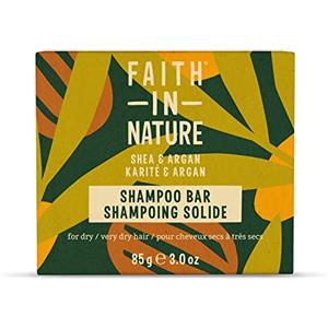 Faith in Nature Saponetta Shampoo Naturale al Karité & Argan, Nutriente, Vegana e Non Testata su Animali, Senza SLS e Parabeni, Capelli Secchi e Molto Secchi, 85 g