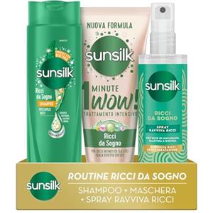 Sunsilk Kit Ricci da Sogno, con Shampoo 250ml, Maschera 1 Minute WOW 180ml, e Spray Ravviva Ricci 150ml, per Capelli Ricci Definiti ed Elastici a Lunga Tenuta, Anticrespo Capelli