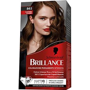 Schwarzkopf, Brillance Colorazione Permanente, Tinta per Capelli, Crema Colorante Intensiva con Balsamo Nutriente Diamond Shine, Copertura dei Capelli Bianchi, Tonalità 862 Castano Chiaro