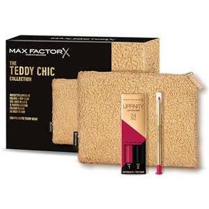 Max Factor, Cofanetto Regalo Donna Teddy Chic, Pochette in morbido tessuto teddy con Rossetto Lipfinity 335 Just In Love + Colour Elixir Matita Labbra 45 Rosy Berry