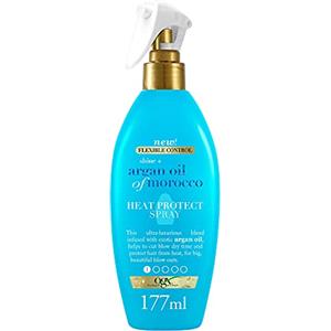 OGX Shine + Argan Oil of Morocco Spray Termoprotettore Capelli, Protettore termico capelli con Olio di Argan del Marocco, Termoprotettore capelli spray per una protezione fino a 230°C, 177 ml