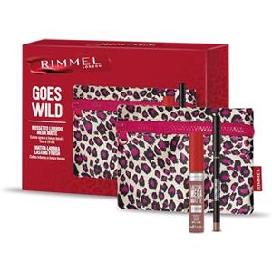 Rimmel London, Cofanetto Regalo Donna Rimmel Goes Wild, Pochette Leopardata con Rossetto Liquido Lasting Mega Matte 709 Strapless + Matita Labbra Lasting Finish