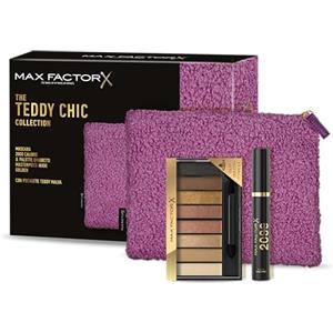 Max Factor, Cofanetto Regalo Donna Teddy Chic, Pochette in morbido tessuto teddy con Mascara 2000 Cal Black + Palette Ombretti Masterpiece Nude Palette Golden