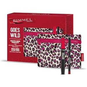 Rimmel London, Cofanetto Regalo Donna Rimmel Goes Wild, Pochette Leopardata con Rossetto Liquido Provocalips 500 Kiss the Town Red + Matita Labbra Lasting Finish