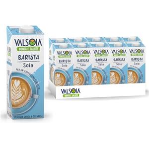 Valsoia - Bevanda Soia Barista, Box da 10 Tetra Brik da 1000 ml, 100% Vegetale, Senza Lattosio, Ideale per Vegani, Vegetariani e Celiaci, Perfetto per Cappuccino, Schiuma Densa e Cremosa