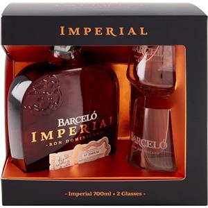 Ron Barceló Imperial - Idea Regalo, 2 Bicchieri da Degustazione e 1 Bottiglia di Rum Ambrato da 700 ml, Invecchiato Naturalmente fino a 10 anni, Rum Dominicano Pluripremiato