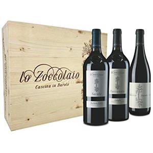 Lo Zoccolaio Cassetta Legno - Vino Rosso - Barbera D'Alba+Langhe Rosso+Barolo 3 Bottiglie x 750ml