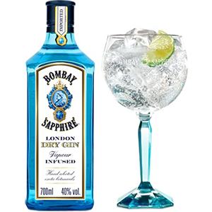 Bombay Sapphire Cocktail Gin Set in confezione regalo, Vol. 40%, 70 cl / 700 ml e bicchiere Balloon da gin, include Bombay Sapphire Premium Distilled London Dry Gin