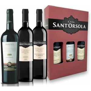 Sant'Orsola - Vino Rosso Confezione Regalo, Barolo D.O.C.G. Siglati, Chianti D.O.C.G., Montepulciano d'Abruzzo D.O.C., Gusto Secco, 3x750 ml