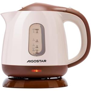 Aigostar Romeo - Bollitore Elettrico Piccolo 1 Litro, 1100W Bollitore Portatile con Filtro Anticalcare, senza BPA, Indicatore a Doppio Livello, Base di rotazione a 360°, Spegnimento Automatico