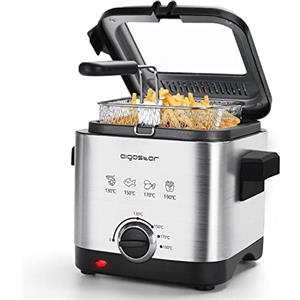 Aigostar Fries 30IZD - Friggitrice compatta da 1,5 L in acciaio inox, 1000 watt con finestra di visualizzazione, controllo temperatura, design esclusivo.