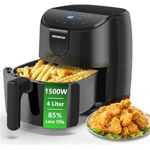 Aigostar Friggitrice ad Aria 4 Litri, 8 in 1 Air Fryer, Display Digitale Touch, 0-60 Minuti, Funzione di preriscaldamento rapido, promemoria di agitazione, Tempo Regolabile 40-200ºc, 6 Persone, 1500W