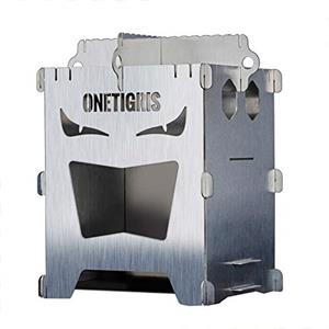 OneTigris ROCUBOID Forno a legna da campeggio portatile in acciaio inox, fornello da campeggio con alcol per escursioni, outdoor, leggero e pieghevole, custodia inclusa (Acciaio inossidabile 304)