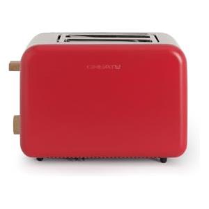 CREATE/TOAST RETRO/Tostapane Rosso/ 6 Livelli Potenza, Vassoio Raccogli briciole, Termostato, Sbrinamento, Riscaldamento, 2 fessure fette larghe, 850 W