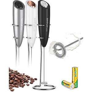 SIMPLETASTE Schiumalatte Frustino Montalatte Elettrico a Batterie, Mixer per Drink con Frustino in Acciaio Inox e Supporto, Schiumino per Caffè Schiumoso, Cappuccino, Latte Macchiato (Nero Opaco)