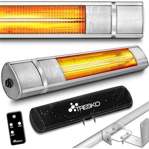 TRESKO Stufa a Infrarossi 2000W con Telecomando | Riscaldatore Elettrico Patio con 3 Livelli di Calore | Riscaldatore Patio Interno & Esterno | Riscaldatore a Parete Riscaldatore al Quarzo (Argento)