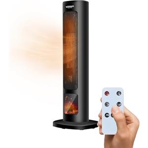 Wintem Termoventilatore Elettrico a Torre 800/2000W con Display Effetto Camino e Telecomando 60cm - Ideale per un Riscaldamento Efficace in Sicurezza Grazie alla Funzione di Spegnimento Automatico