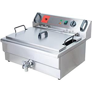 Valgus Friggitrice elettrica professionale in acciaio inossidabile 3000W 30L Friggitrice da cucina da banco di grande capacità con cestello e coperchio, sistema di scarico per ristorante e casa