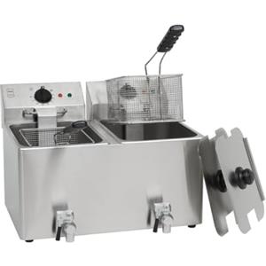 METRO Professional Friggitrice elettrica GDF3028, doppio cestello, 2x 8 L, 2x 3250 W, riscaldamento rapido, termostato di sicurezza, pannello comandi estraibile, zona fredda, ideale per gastronomia