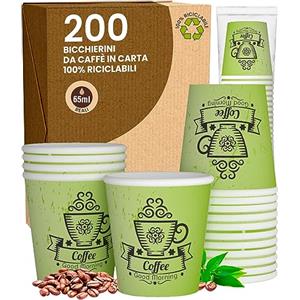 Baciato Caffè 200 Bicchierini in Carta da caffè 65ml CuzcoGreenCUP Bicchieri Ecologici Biodegradabili Monouso Piccoli Asporto Bevande Calde