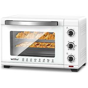 WOLTU Forno per Pizza da 32L, Forno Elettrico con Manopole, Fornetto Elettrico Piccolo con Girarrosto, Timer 60 minuti, Temperatura Regolabile 100-230℃, 1600W, Bianco