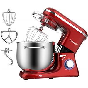 HOWORK Impastatrice Planetaria 1500W 8Litri 6 Velocità Robot da Cucina con uncino impastatore e mescolatore in alluminio, frusta in acciaio INOX, coperchio paraschizzi, Rosso