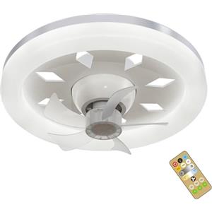 WRMING Ventilatore da soffitto con illuminazione, lampada da soffitto a LED da 40 W, con ventilatore, rotazione a 360°, silenzioso, con telecomando, attacco E27, timer, per camera da letto, loft