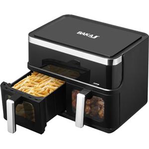 BAKAJI Friggitrice ad Aria XXL con Doppio Cestello Capacità 12 Litri, Airfryer Senza Olio con Display Touch e 2 Cestelli, Air Fryer 2400 W 10 Programmi e Timer Preimpostati per Cuocere, Cucinare Sano