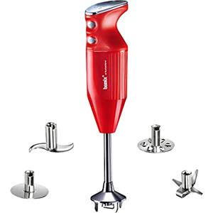 bamix Frullatore a immersione M350 MAXX incl. lama multiuso, per carni e verdure, frusta, frullino in acciaio inox, 350 watt, 2 velocità, Made in Switzerland, Rosso/cromo