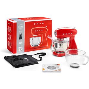 Smeg, Impastatrice Planetaria Rossa SMF43RDIT Gourmet Edition con Ciotola in vetro aggiuntiva, Grambiule e Ricettario Inclusi.