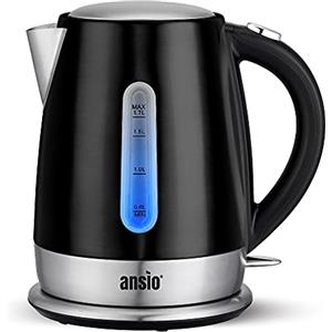 ANSIO Bollitore acqua elettrico, 2200W Bollitore, 1,7L Cordless, elettrico acciaio inox, Protezione da bollitura a secco e spegnimento automatico-nero