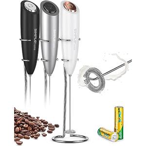 SIMPLETASTE Schiumalatte Frustino Montalatte Elettrico a Batterie, Mixer per Drink con Frustino in Acciaio Inox e Supporto, Schiumino per Cappuccino, Caffè Schiumoso, Latte Macchiato