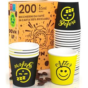 Eurocali 200 Bicchierini in Carta per caffè 65ml DownUP Yellow Bicchieri Ecologici Biodegradabili Monouso Piccoli Asporto Bevande Calde