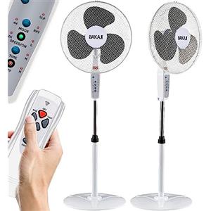 BAKAJI Ventilatore a Colonna Piantana Potenza 50W Diametro Pale 40cm 3 Velocità Selezionabili Funzione Timer Altezza regolabile Oscillazione Orizzontale e Telecomando x Controllo a Distanza (Bianco)