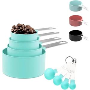 NOLACE Misurini e Tazze Accessori Cucina Set di 8 Cucchiai Dosatori 4 Tazze di Misura + 4 Cucchiai Dosatori con Manico in Acciaio Inossidabile,Set Cucchiai Dosatori,misurini riutilizzabili - Blu