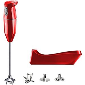 bamix Frullatore a immersione cordless PRO, Base di ricarica, Lama, Frusta, Frullino in acciaio, 250 watt, 3 velocità, Made in Switzerland, Rosso