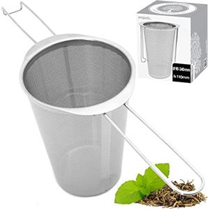 amapodo - Filtro da tè XL fine in acciaio inox con manici pieghevoli per teiera, tazza, pentola, lavabile in lavastoviglie, senza plastica, riutilizzabile