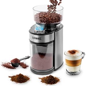 Duronic BG200 Macinacaffè elettrico con cono | Macinino per caffè 200W | 35 Opzioni di macinatura | Contenitore per chicchi 200g | Contenitore caffè 120g | Incluso misurino con pennello per pulizia