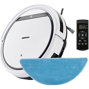 MEDION Robot aspirapolvere con funzione mopping E32 SW (robot aspirapolvere 2in1 ottimizzato per pavimenti, piastrelle, peli di animali domestici, soggetti allergici, telecomando