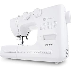 MEDION Macchina per cucire a braccio libero MEDION SM60 (60 watt, 60 punti diversi con asole, luce di cucitura a LED, infilatore automatico, pulsante di inversione, tagliafilo, MD10689) bianco