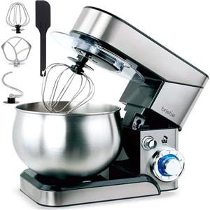 briebe Impastatrice Planetaria Professionale per Pasticceria 1800W MAX, Robot da Cucina Orbitale, Frusta, Gancio Impastatore, Ciotola 5 L, 6 Velocità + Funzione Pulse, Inox KM1114