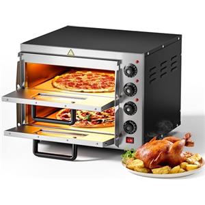 Wiltec Forno pizza elettrico a 2 livelli, con pietra refrattaria in cordierite, 3000W, 350°C Fornetto pizza