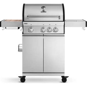 BURNHARD Barbecue a Gas a 3 fuochi Deluxe con bruciatore ceramico a infrarossi a 900°C e Piano di Cottura Laterale, Carrello per Barbecue in Acciaio Inox da 13,5 kW con tavolini Pieghevoli