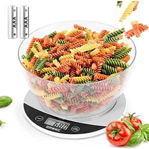 Duronic KS3000 Bilancia da cucina display digitale - Bilancia ad alta precisione - Portata 1g / 5 kg con ciotola da 2L - Piattaforma argento e bianca - Funzione Tara - Per cucina e pasticceria