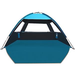 COMMOUDS Tenda da Spiaggia per 3-4 Persone, Parasole da Spiaggia UPF 50+ con Riparo Scuro, Tenda da Mare Portatile, Parasole Leggero e Facile da Montare per Spiaggia, Campeggio, Pesca