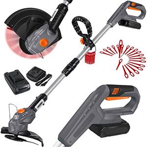 Masko® Tagliaerba a Batteria con Batteria Li da 20 V, Batteria da 2,0 Ah e Caricabatterie - tagliabordi - decespugliatore con Circonferenza di Taglio di 26 cm, Angolo di Taglio di 180Ḟ, Grigio