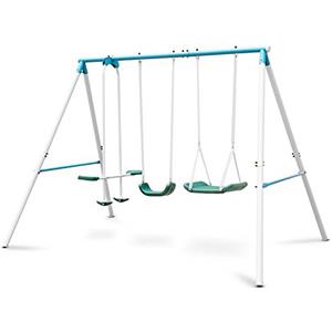 oneConcept Olav - Altalena per Bambini, Altalena da Giardino, Dondolo per Bambini, Massimo 4 Bambini alla Volta, Strttura in Acciaio, 4 Picchetti Incusi, Portata Max. 120 kg, Colore Blu/Bianco