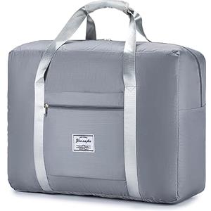 BAGZY Bagaglio a Mano 55x40x20 Borsone da Viaggio 45L Grande Pieghevole Leggero Borsa Palestra Valigia Cavalcabile Trolley Impermeabile Borsa a Tracolla Borsa Sportiva Borsa per Weekend (Grigio)