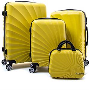 R.Leone Valigia da 1 Fino a Set 4 Trolley Rigido grande, medio, bagaglio a mano e beauty case 8 ruote in ABS 2092 (Giallo, XS Beauty case)